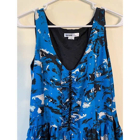 Kensie Blue Black Dress w/ Beading and Ruffles Sz 10 Spring Party Cocktail - Picture 2 of 6